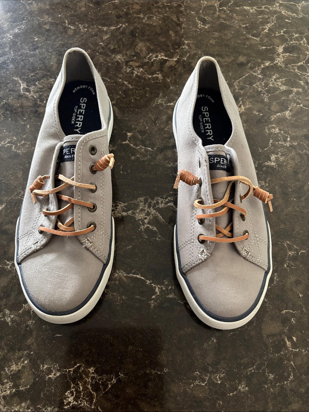 Sperry Light Gray Canvas Low-Top Sneakers with Brown Laces